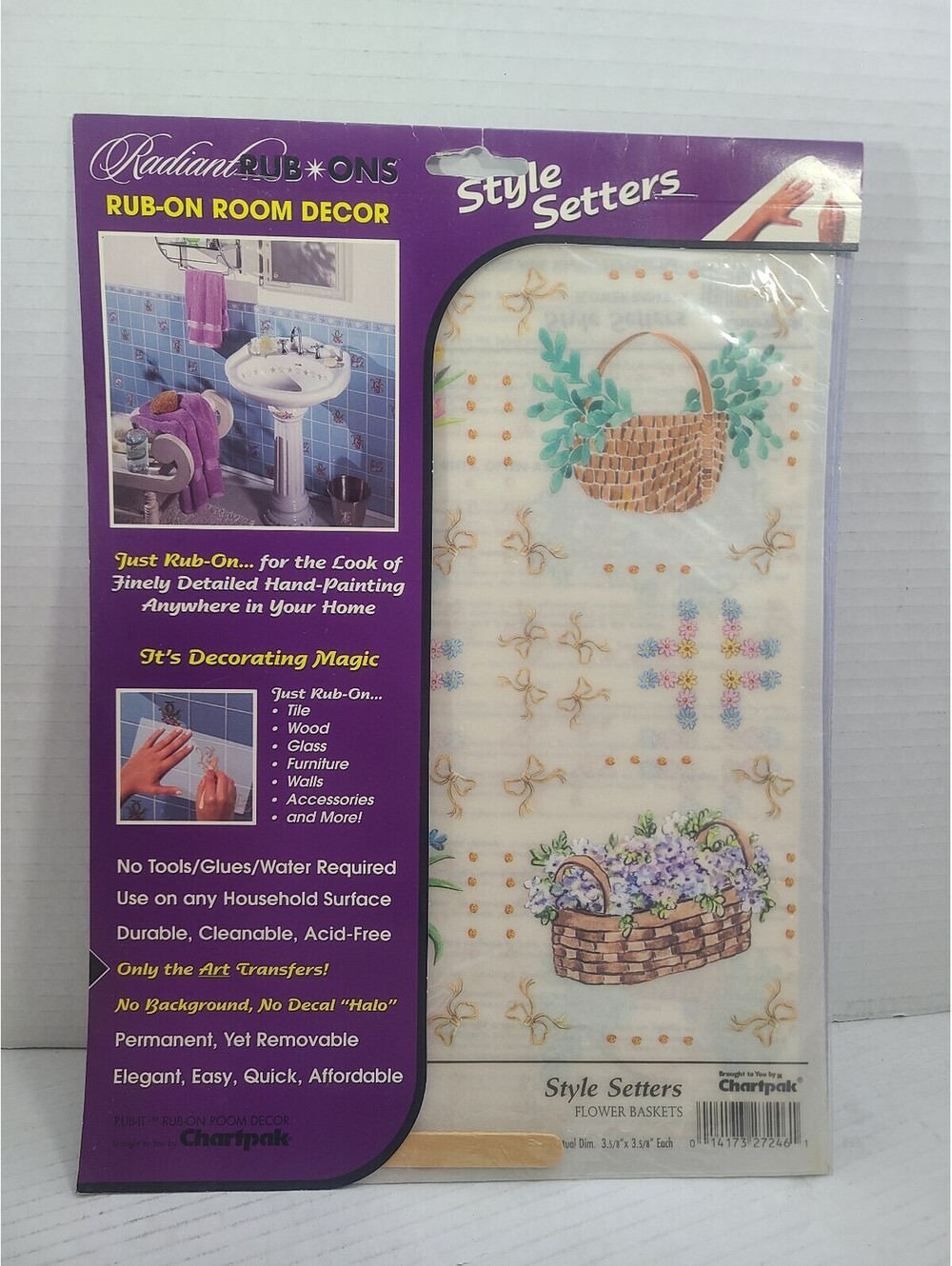 Vintage Chartpak Style Setters Radiant Rub On Room Decor Floral Flower Baskets
